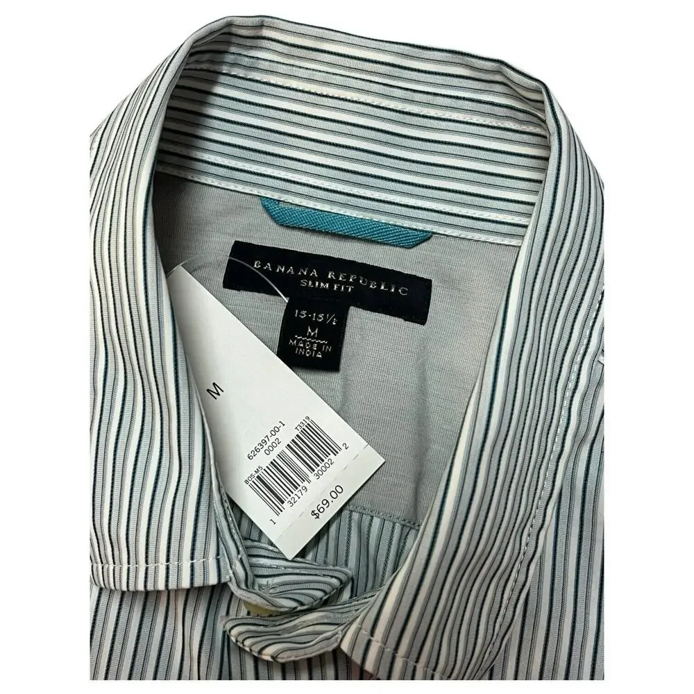New Banana Republic Shirt Mens M Slim Fit Striped Button Up Long Sleeve Green